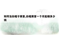 如何当白帽子黑客,白帽黑客一个月能赚多少钱