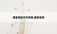 黑客界的不灭传奇,黑客世界